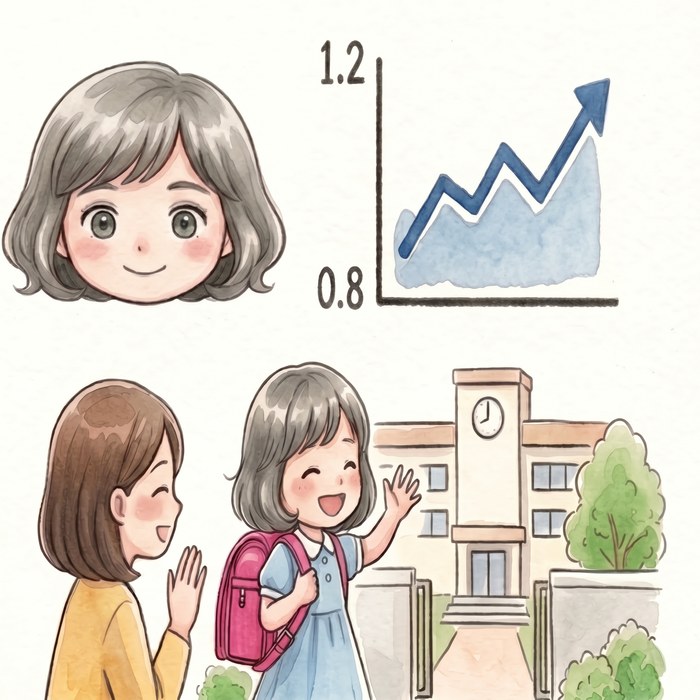 視力が0.8から1.2に回復し、学校へ通えるようになった女の子